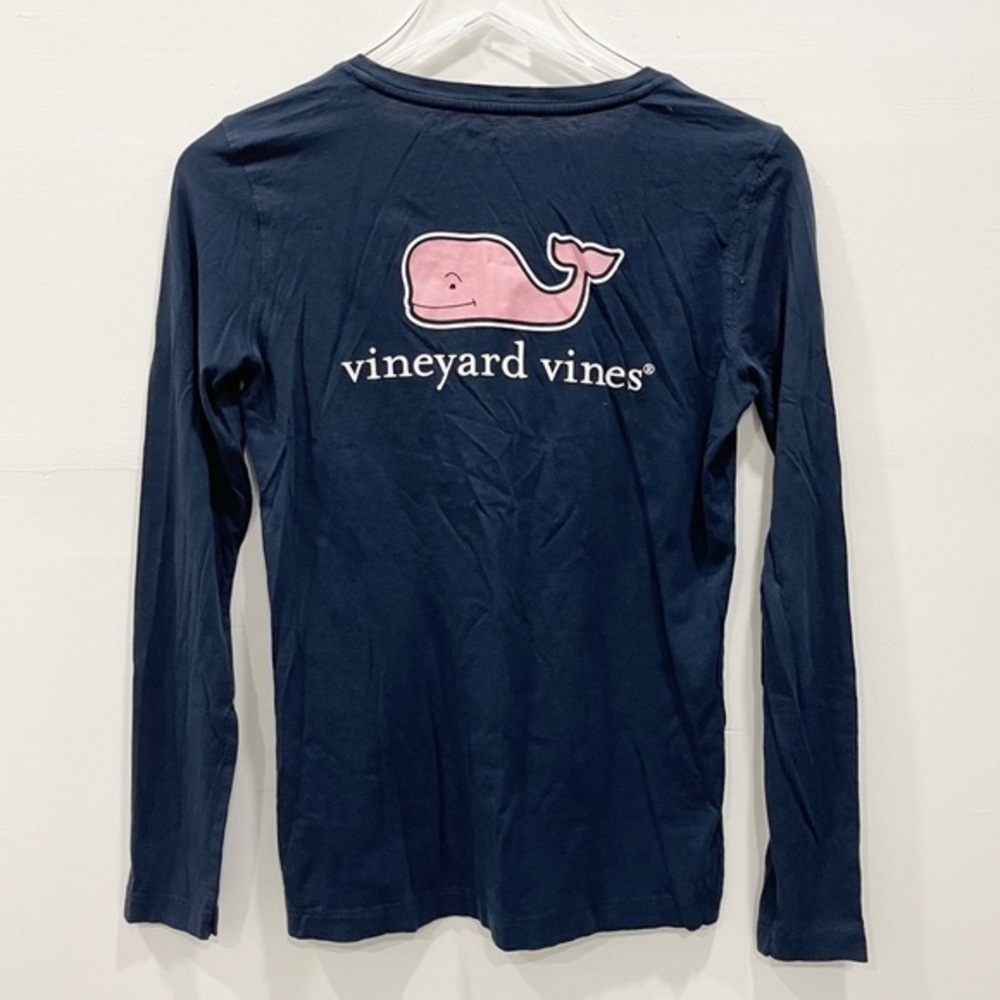 Vineyard Vines Long Sleeve Pink Whale Logo Tee Top Shirt Navy Blue Small